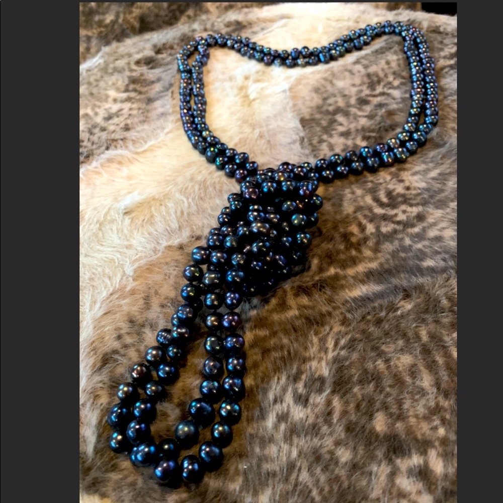 Extra long Black Pearl statement necklace